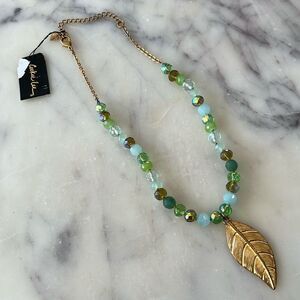 * Cookie Lee green gold leaf necklace